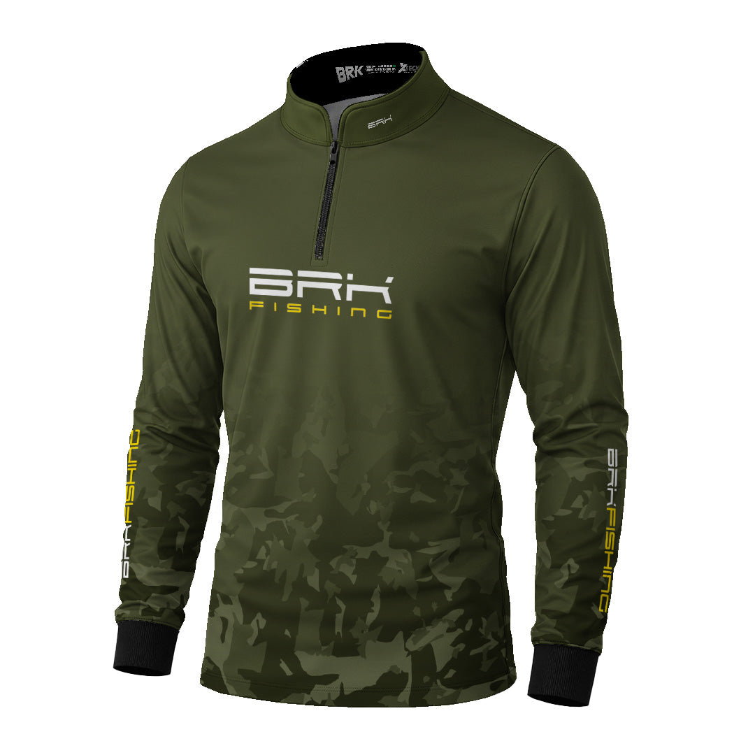 Camisa de Pesca Brk Fishing Verde Musgo Peixe Dourado com UV50+