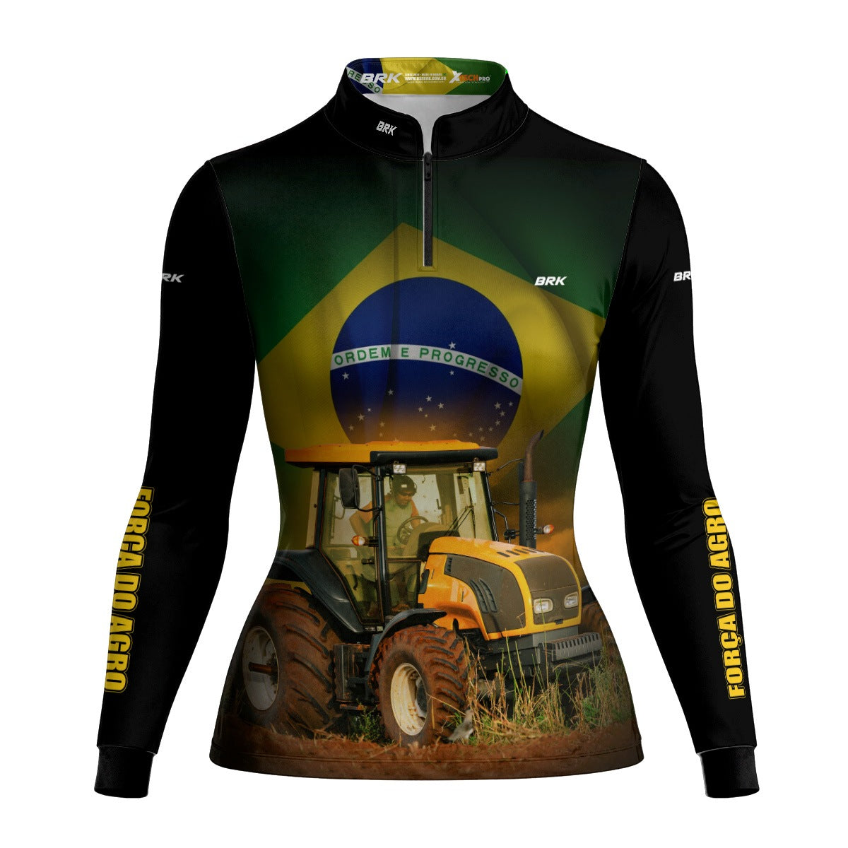 Camisa Agro Feminina Brk Brasil Trator Amarelo com Proteção Solar UV50+ - Brk Agro