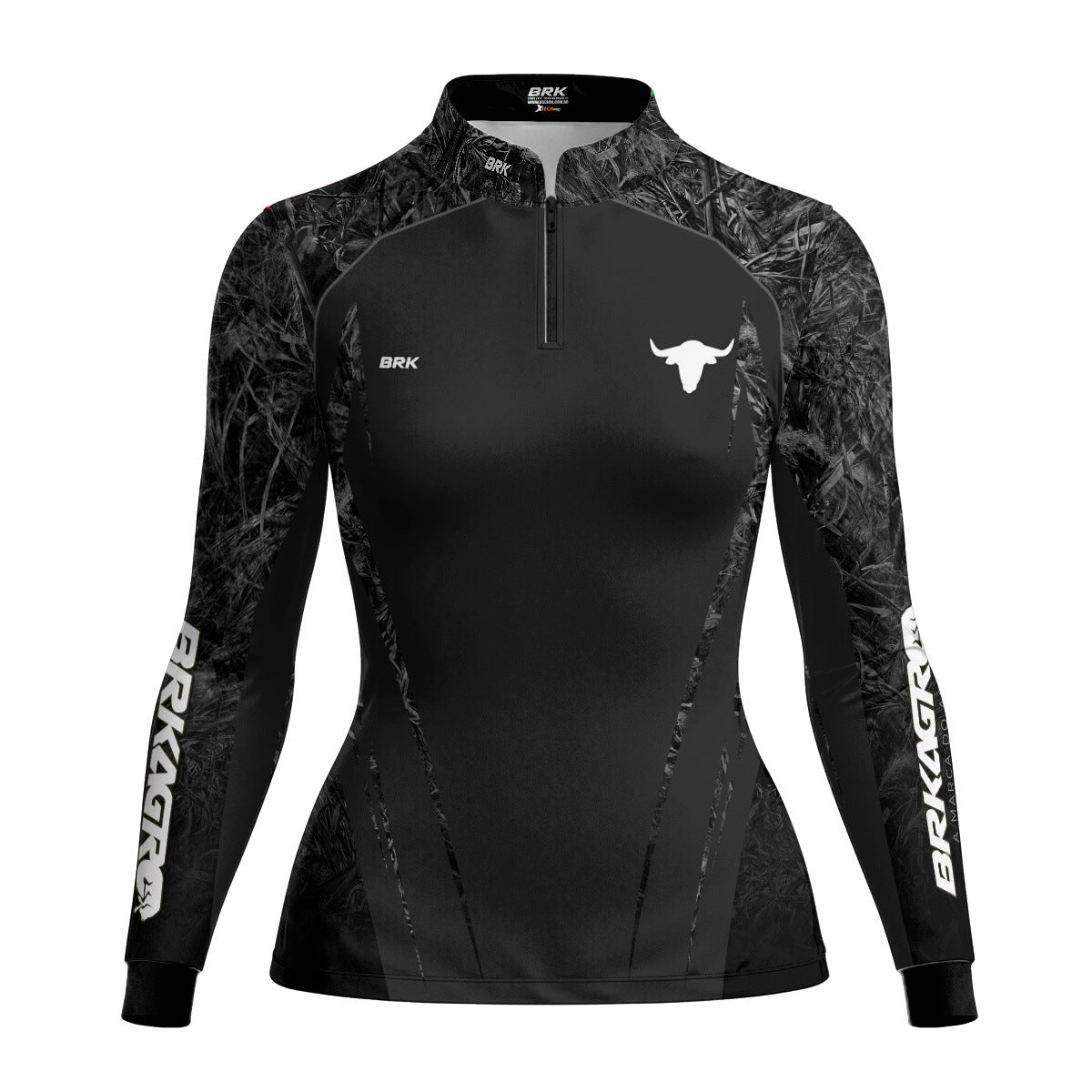 Camisa Agro Feminina Brk Camuflado Real Tree Preta com Proteção Solar UV50+ - Brk Agro