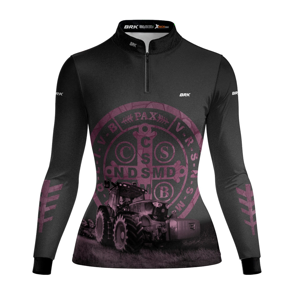 Camisa Agro Feminina Brk Medalhão de São Bento Preto e Rosa UV50+ - Brk Agro
