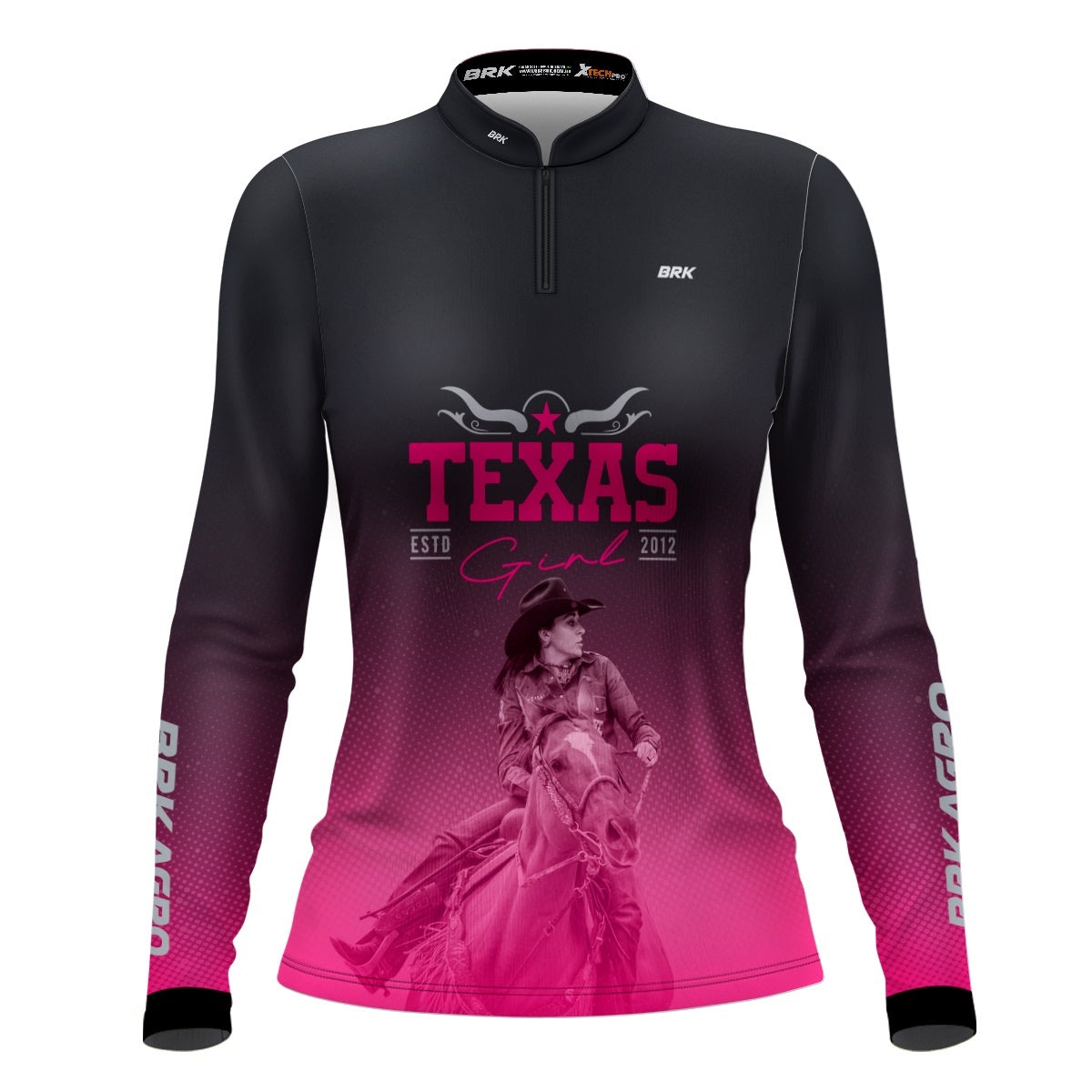 Camisa Agro Brk Feminina Preta e Rosa Texas Girl com Proteção com Proteção Solar UV50+ - BRK AGRO