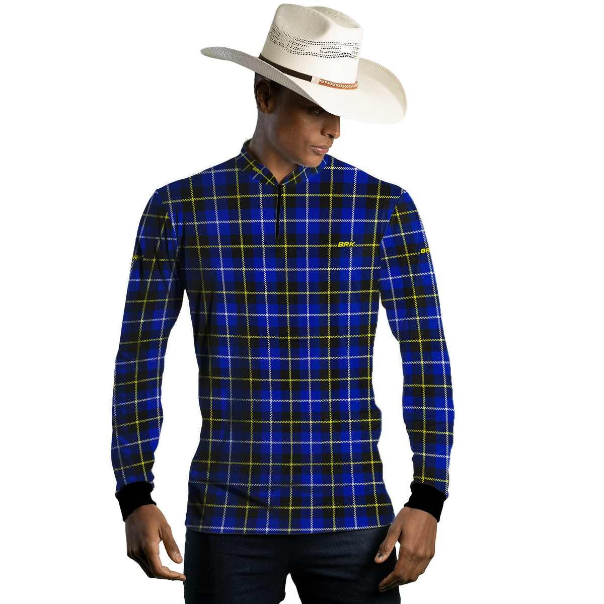 Camisa Agro Brk Country Masculina Xadrez Azul com Proteção Solar UV50+ - BRK AGRO