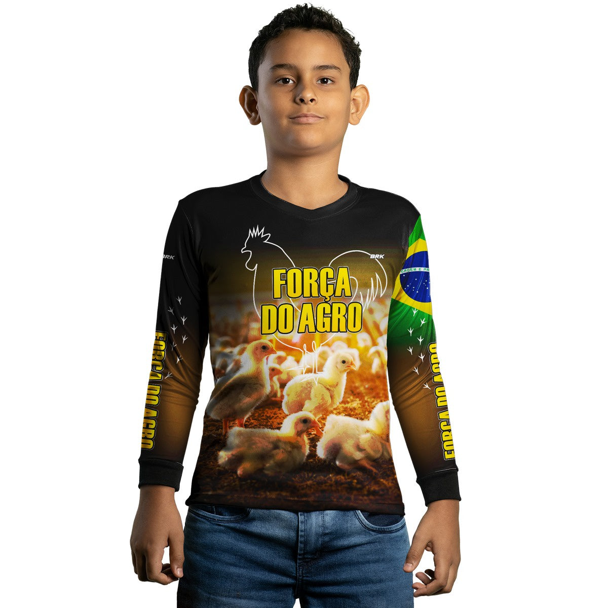 Camisa Infantil Agro Brk Força do Agro - Granja com Proteção Solar UV50+ - Brk Agro