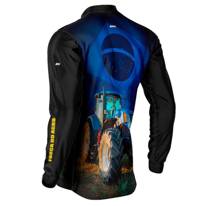 Camisa Agro Brk Trator Azul Bandeira do Brasil com Proteção Solar UV50+ - Brk Agro