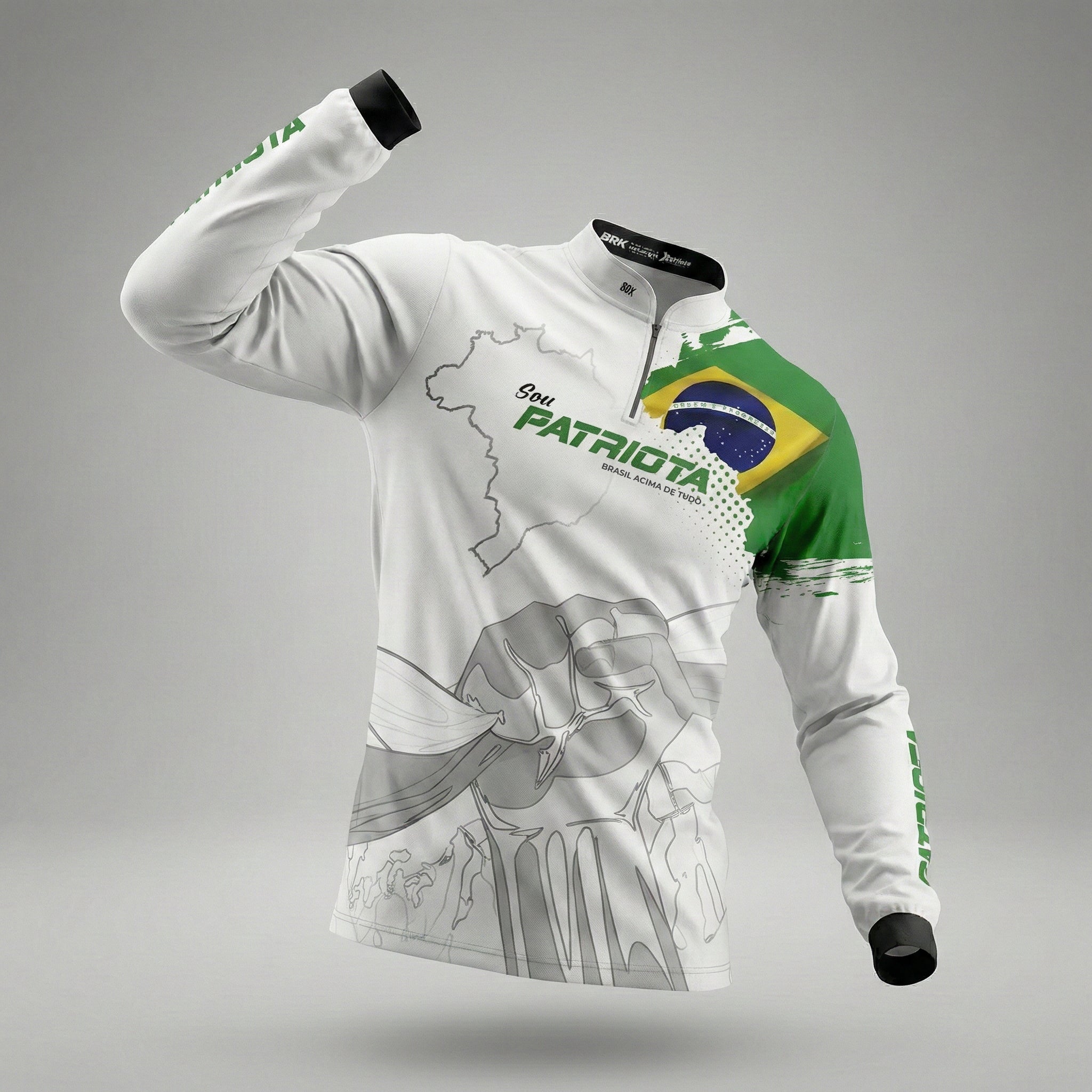 Camisa Agro Brk Básica Patriota Bandeira do Brasil Branca com Proteção UV50+