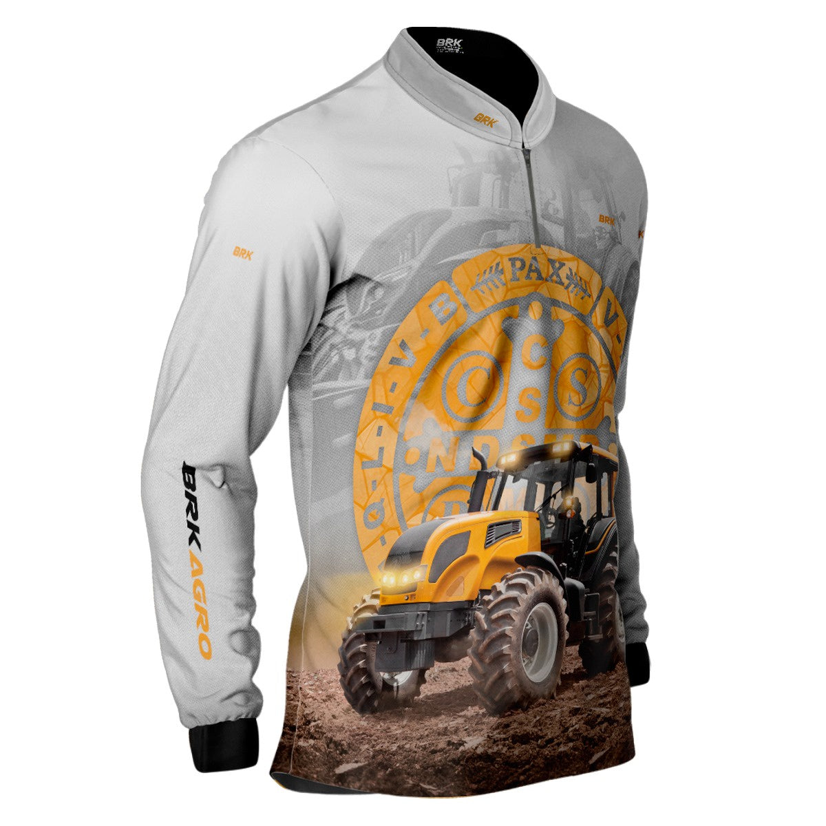 Camisa Agro Brk Trator São Bento Laranja e Branco com Proteção Solar UV50+ - BRK AGRO