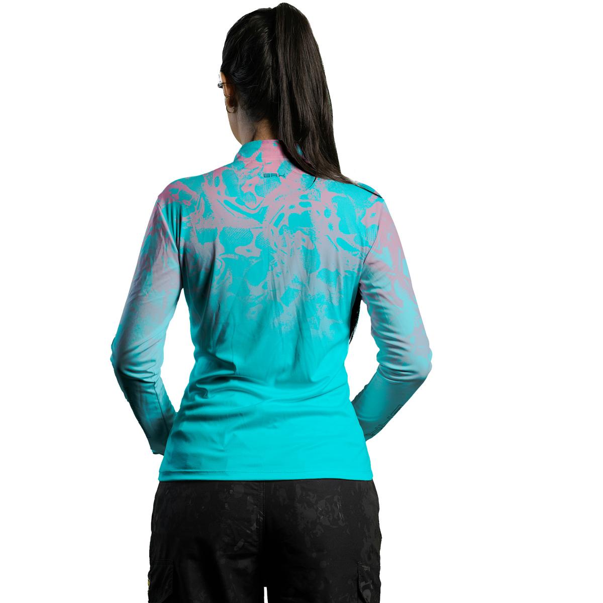 Camisa Agro Brk Feminina Ciano com Rosa com Proteção Solar UV50+ - Brk Agro