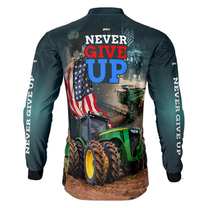 Camisa Agro Brk Never Give Up Trator Verde com Proteção Solar UV50+ - Brk Agro