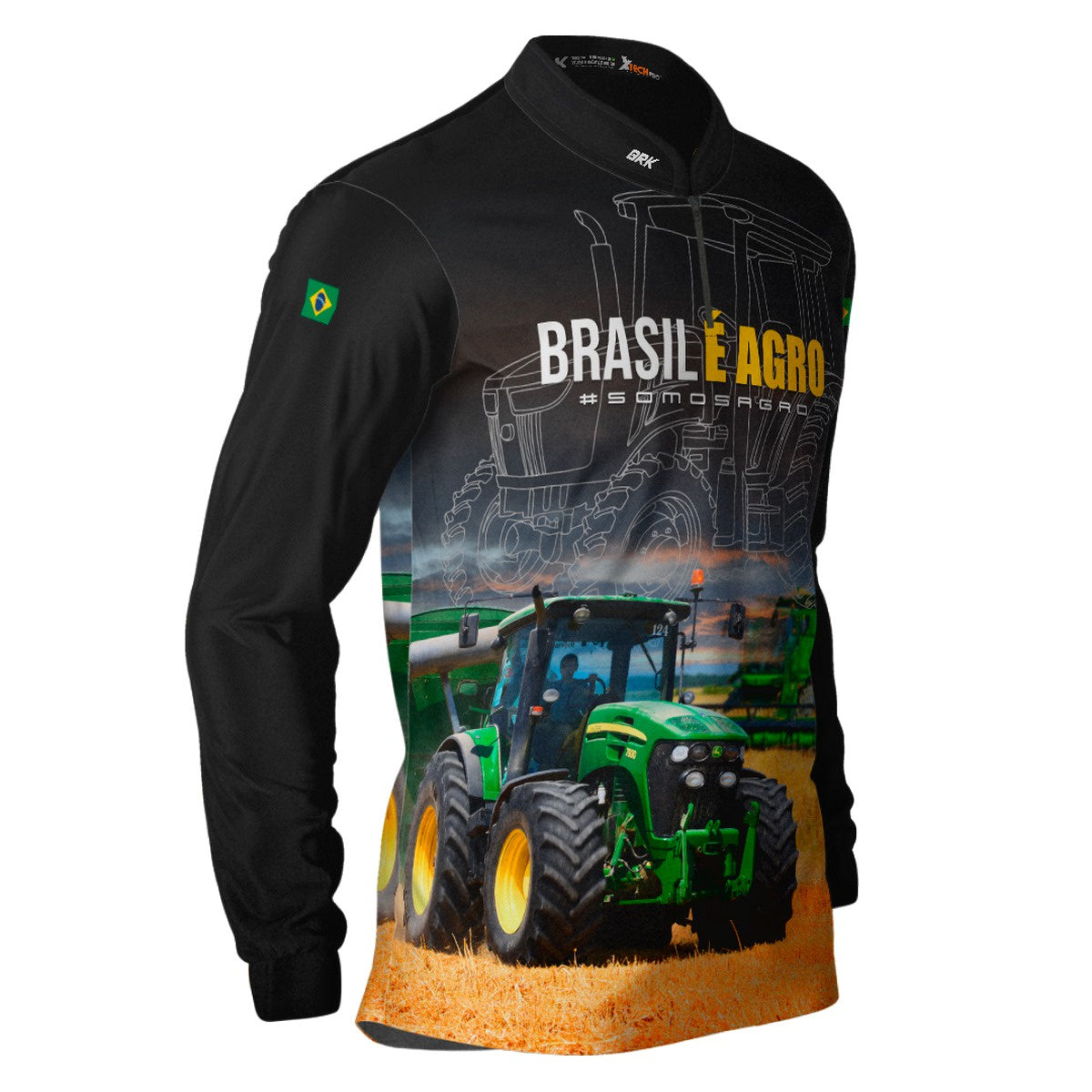 Camisa Agro Brk Preta Brasil é Agro com UV50+ Envio Imediato - Brk Agro