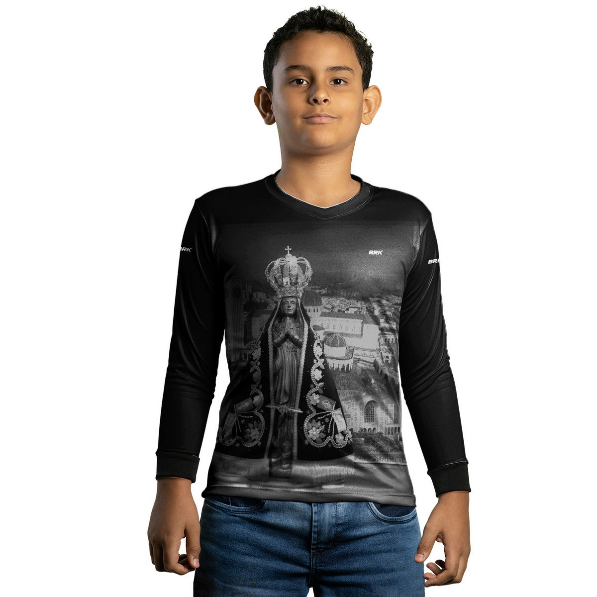Camisa Infantil Agro Brk Preta Nossa Senhora Aparecida com Proteção Solar UV50+ - Brk Agro
