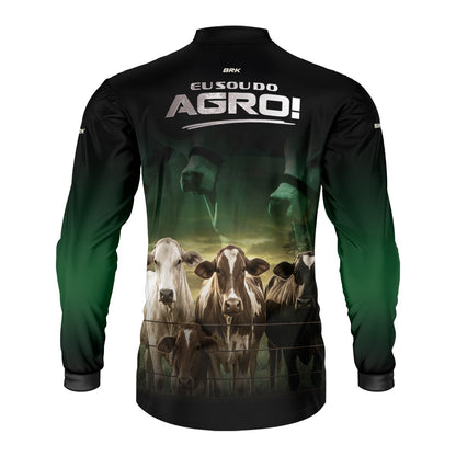 Camisa Agro Brk Eu Sou do Agro Pecuária Preto e Verde com Proteção UV50 - Envio Imediato - Brk Agro