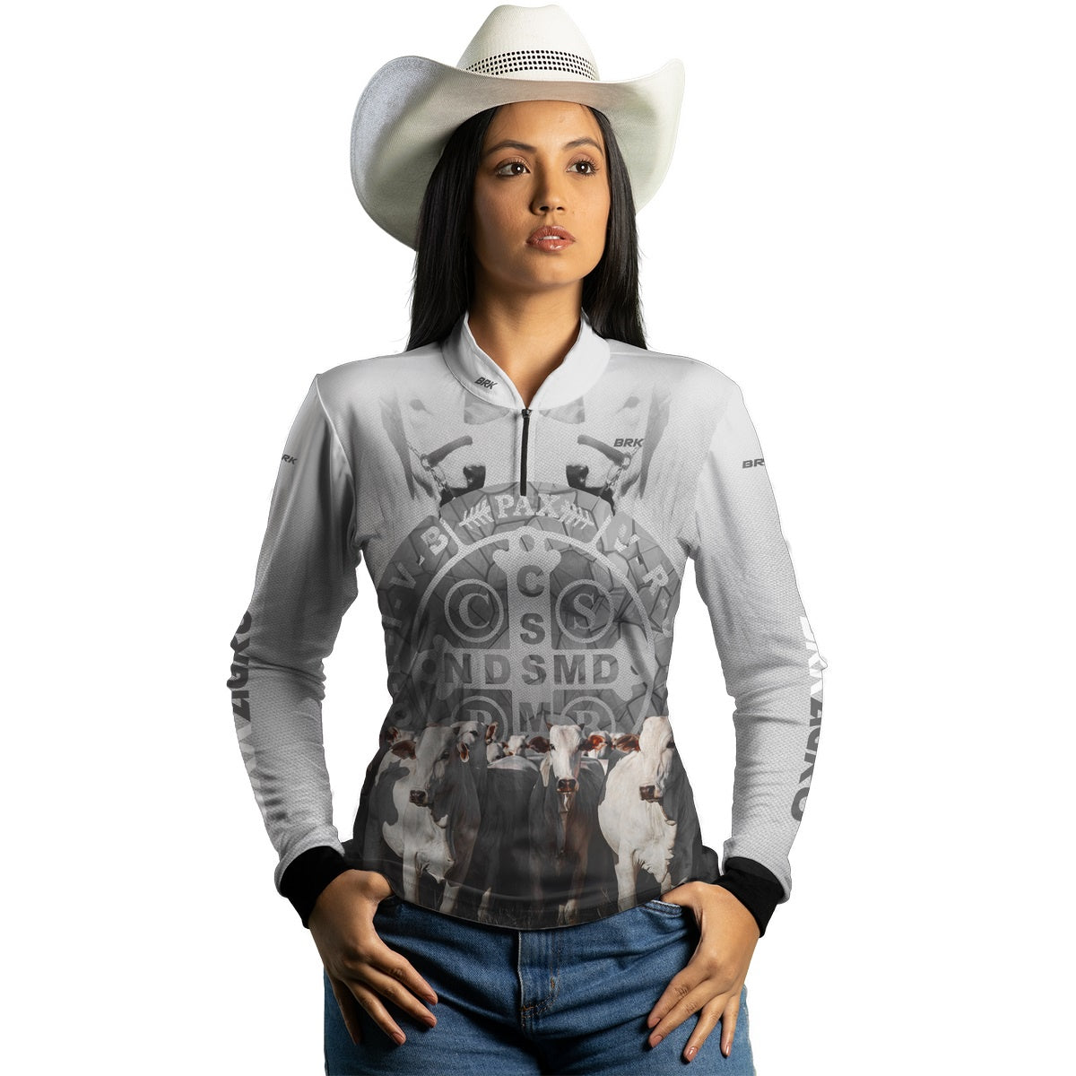 Camisa Feminina Agro Brk Pecuária Branca São Bento com UV50+ - Brk Agro