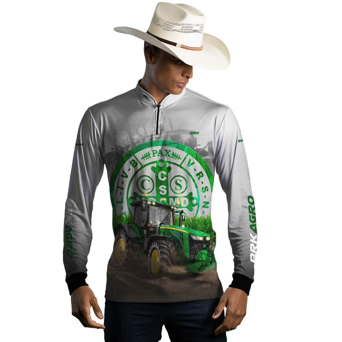 Camisa Agro Brk Trator São Bento Branca com UV50+ - BRK AGRO