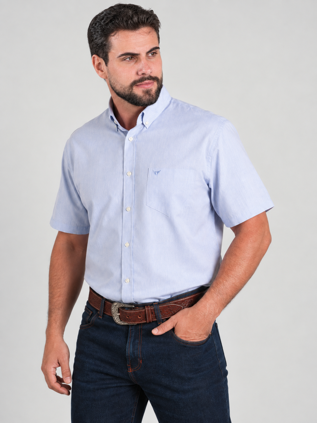 Camisa Lisa Classic Azul Lavanda - Manga Curta