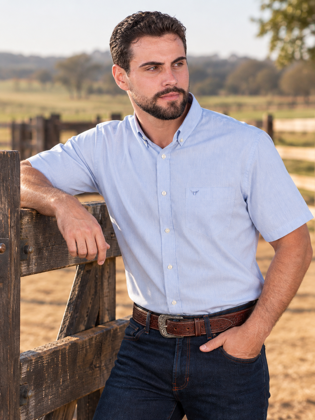 Camisa Lisa Classic Azul Lavanda - Manga Curta
