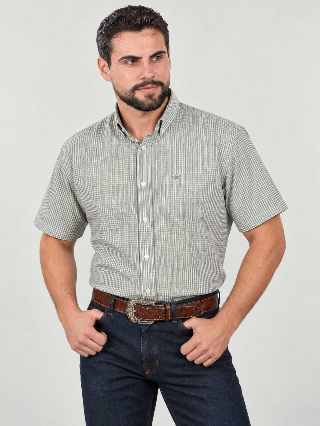 Camisa Xadrez Farm Verde Band - Manga Curta