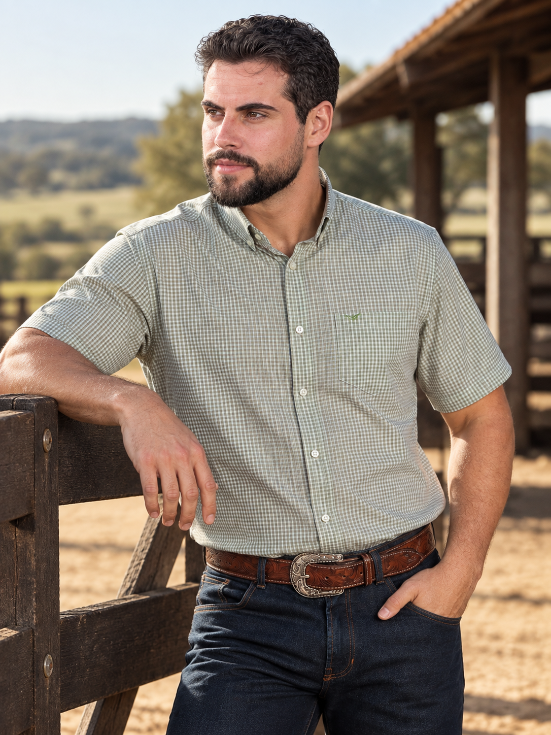Camisa Xadrez Farm Verde Band - Manga Curta