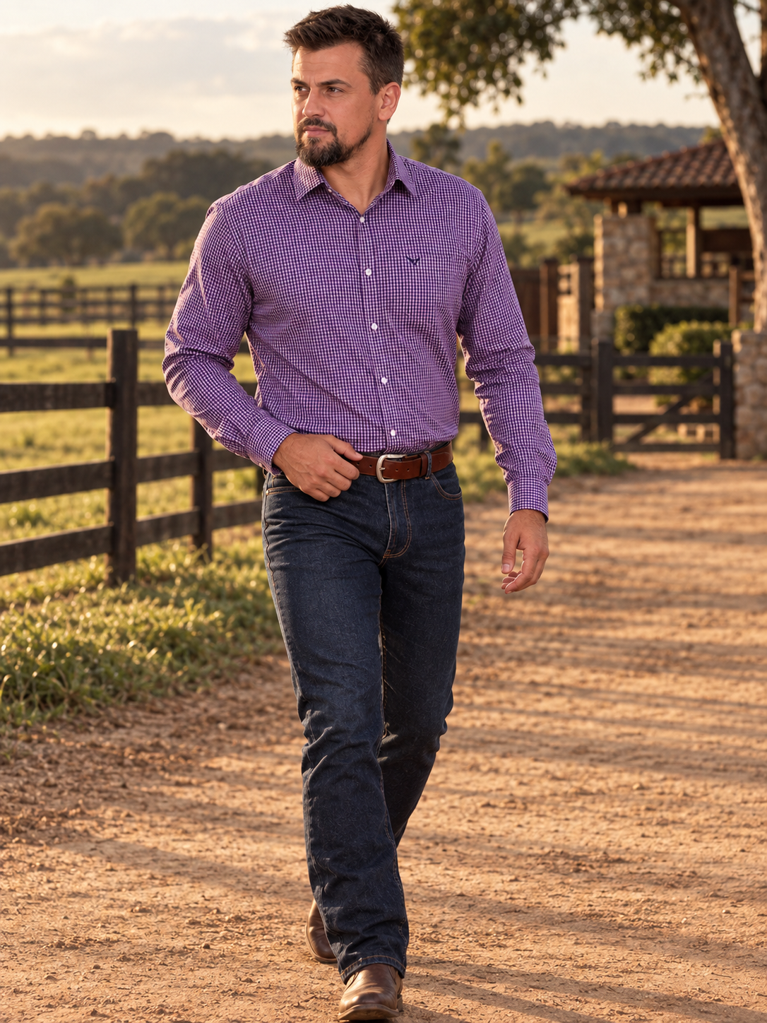 Camisa Xadrez Farm Roxo - Manga Longa