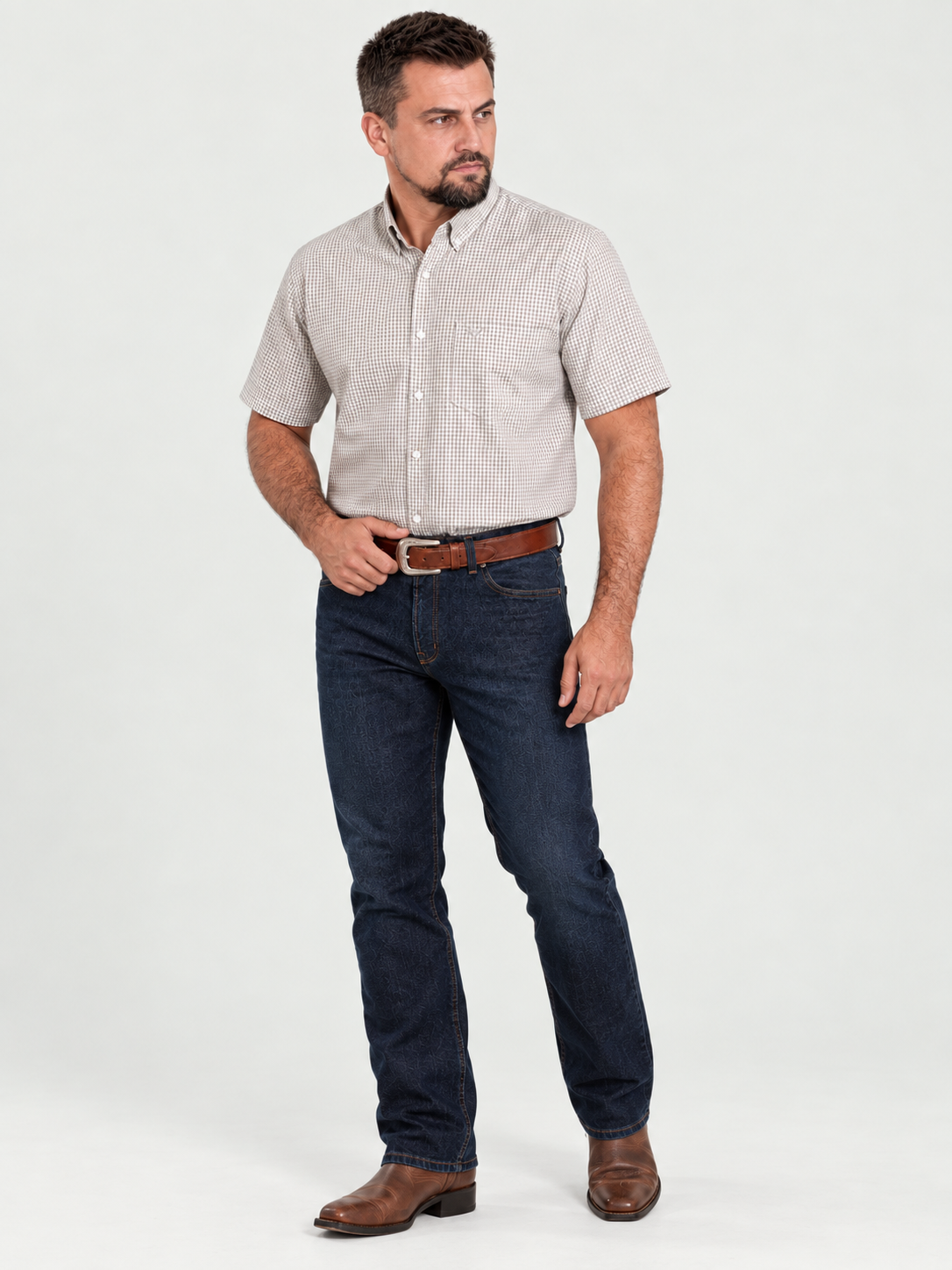 Camisa Xadrez Farm Bege - Manga Curta
