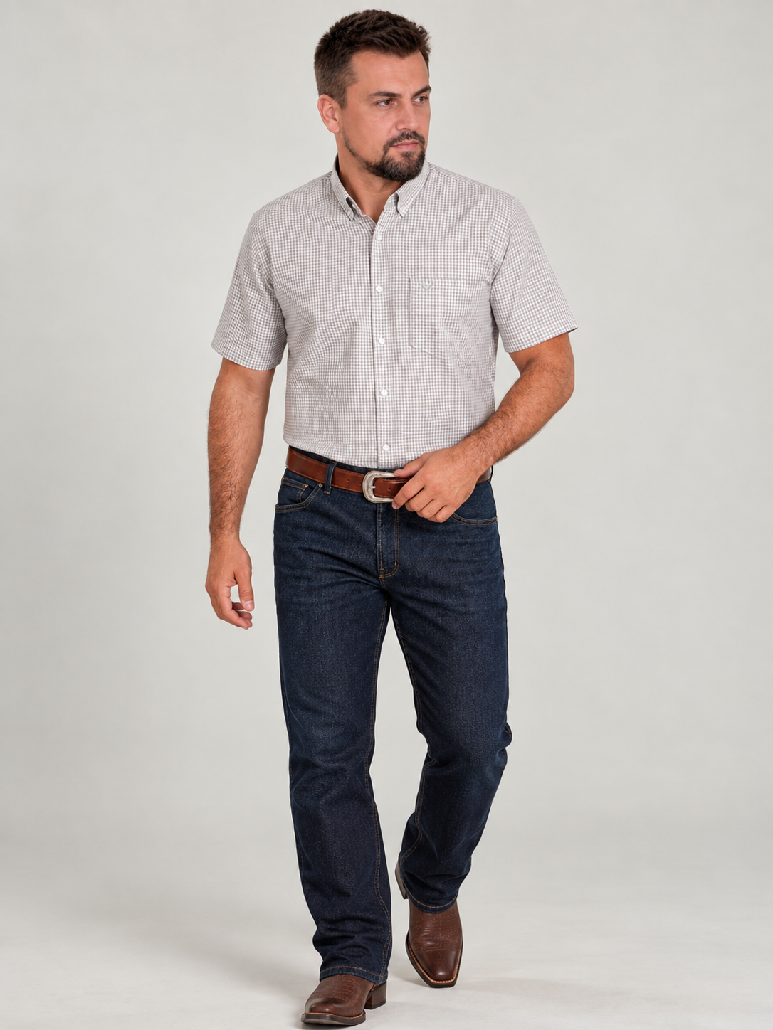 Camisa Xadrez Farm Bege - Manga Curta