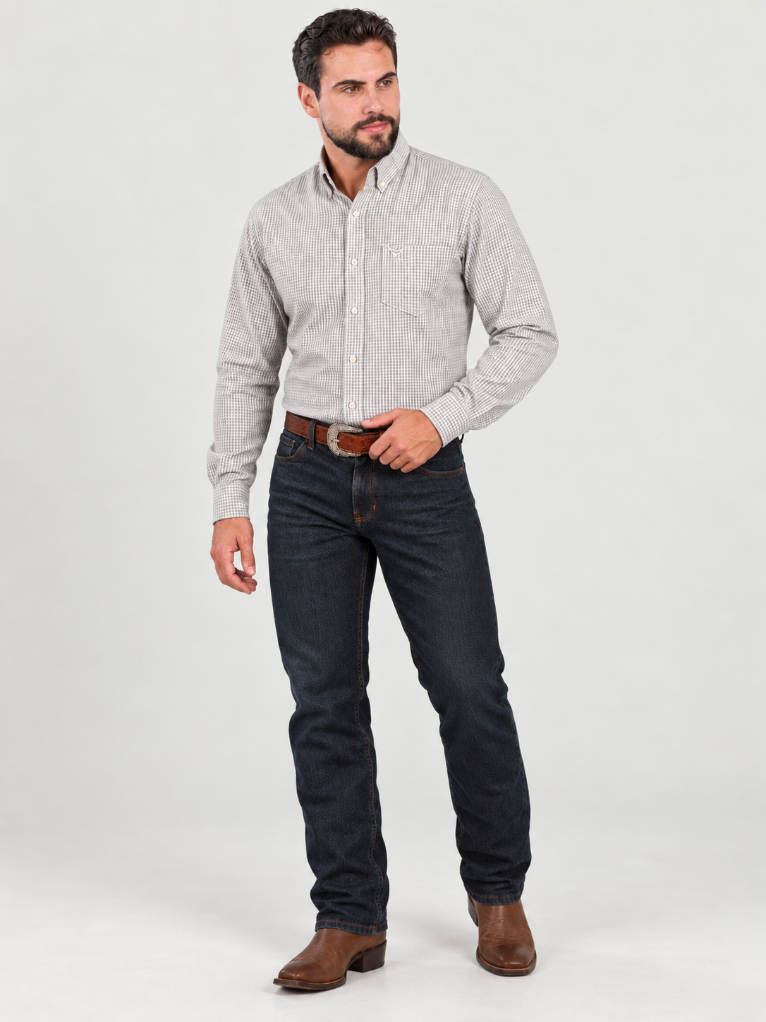Camisa Xadrez Farm Bege - Manga Longa