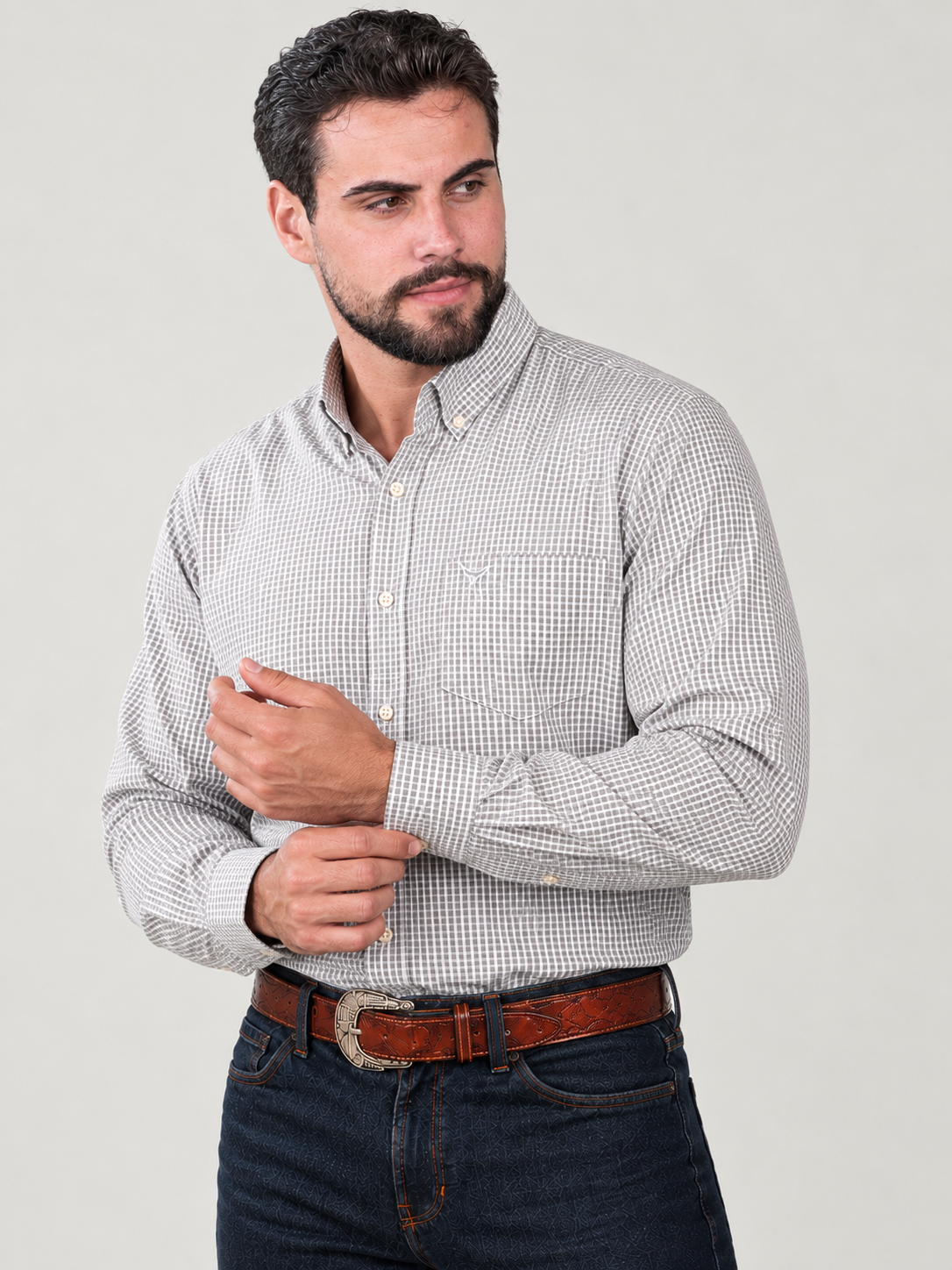 Camisa Xadrez Farm Bege - Manga Longa