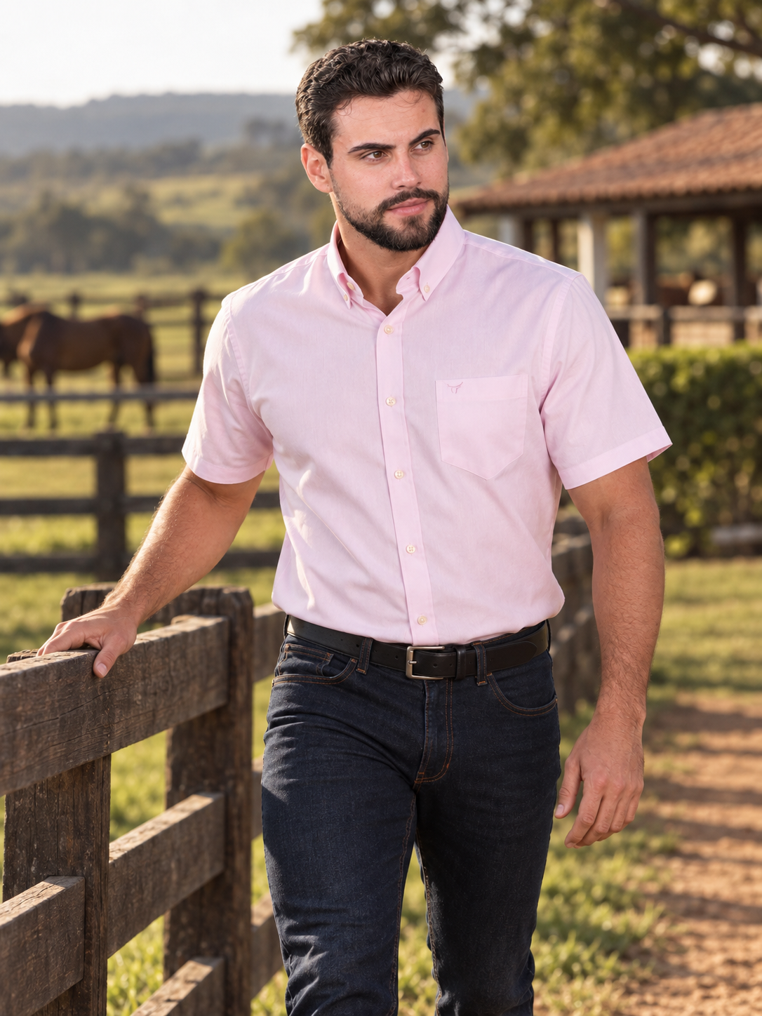 Camisa Lisa Classic Rosa Bebe - Manga Curta