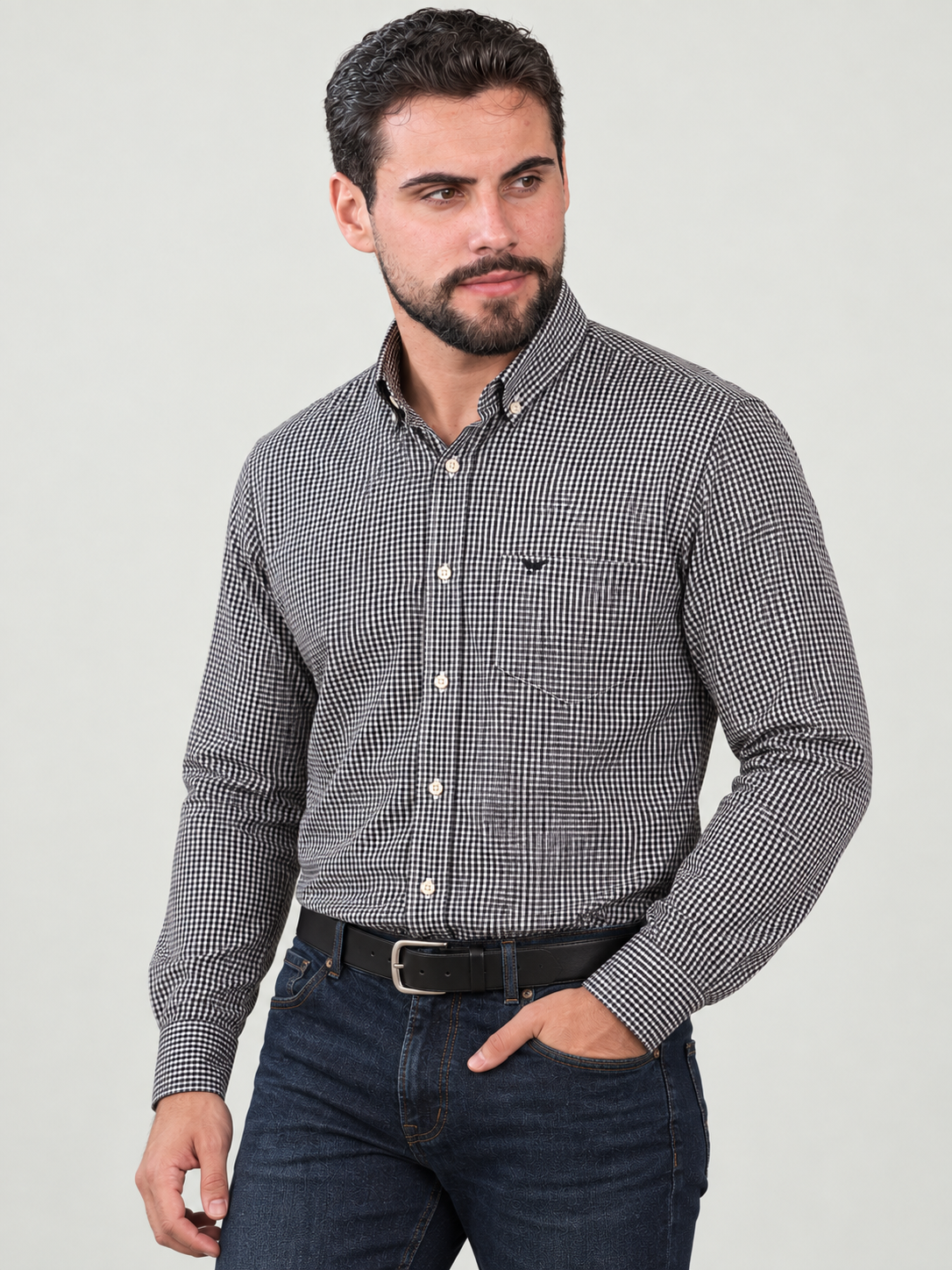 Camisa Xadrez Farm Preto/Branco - Manga Longa