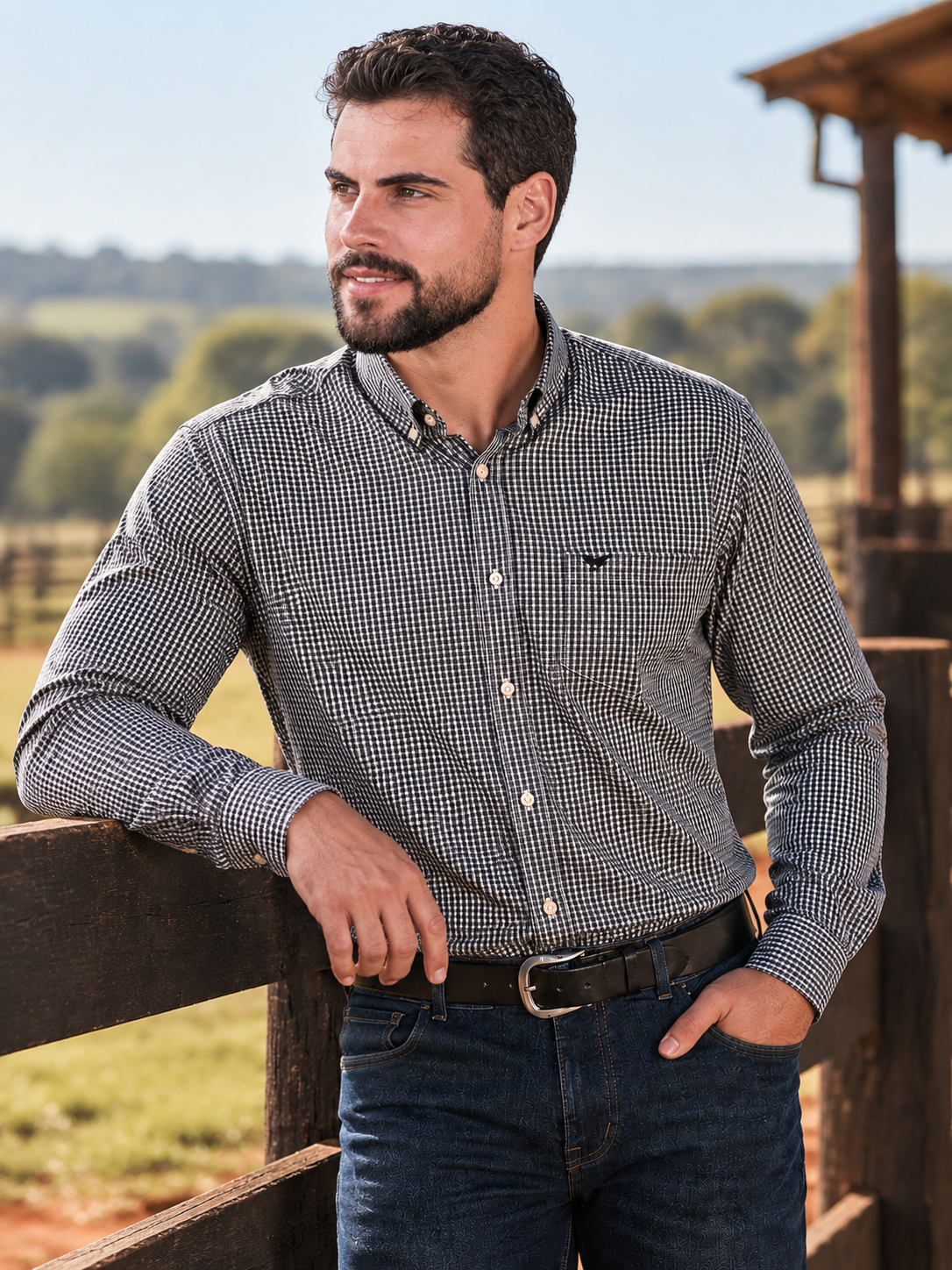 Camisa Xadrez Farm Preto/Branco - Manga Longa
