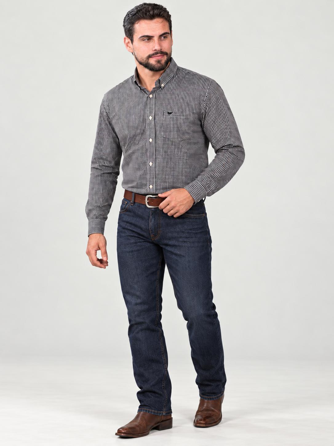 Camisa Xadrez Farm Preto/Branco - Manga Longa