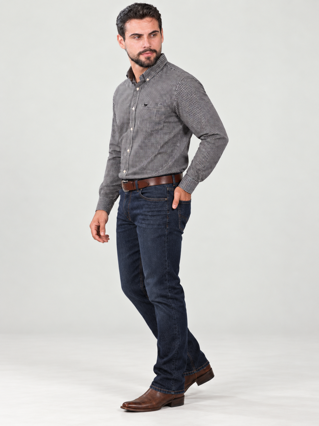 Camisa Xadrez Farm Preto/Branco - Manga Longa
