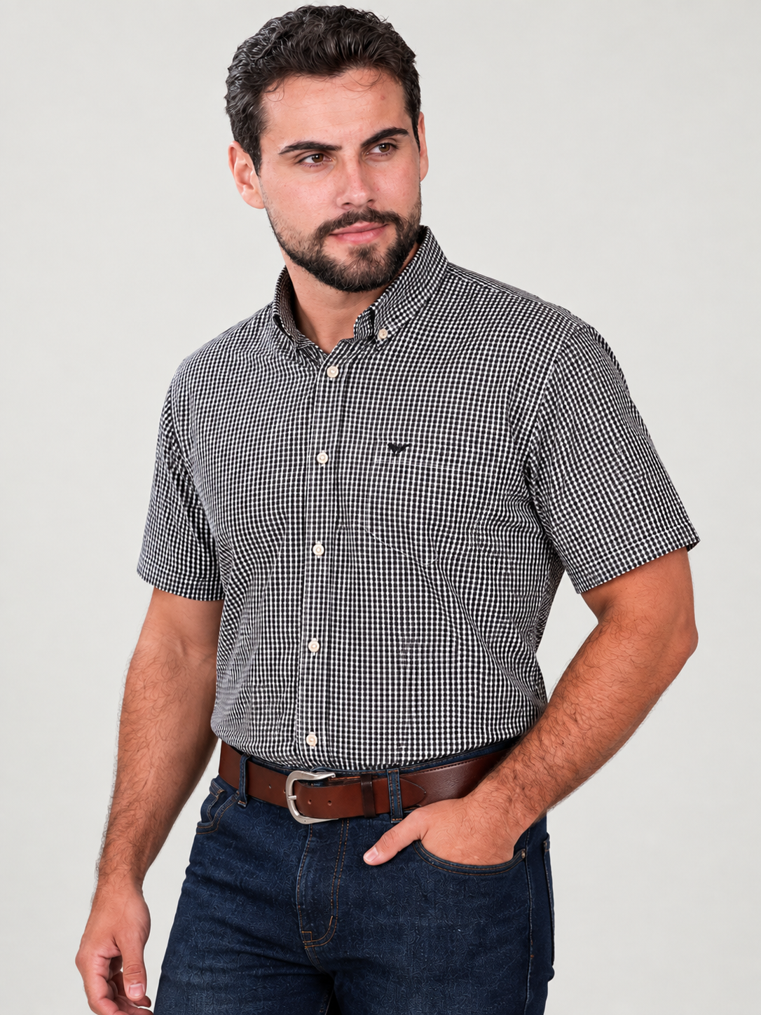 Camisa Xadrez Farm Preto/Branco - Manga Curta