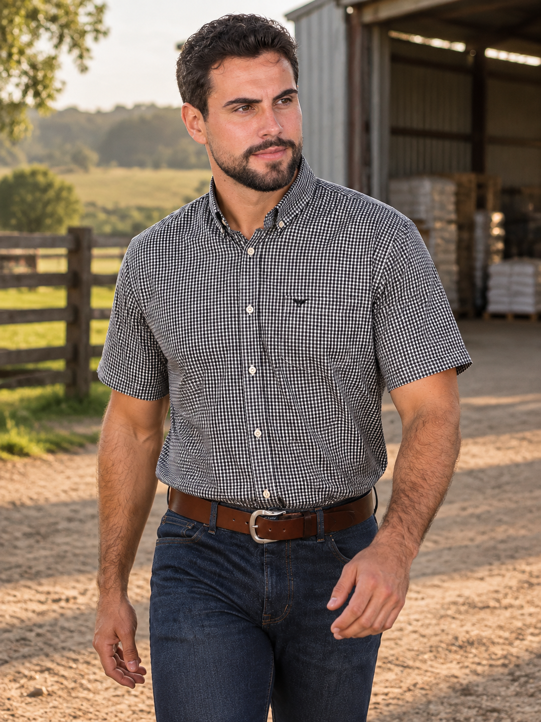 Camisa Xadrez Farm Preto/Branco - Manga Curta