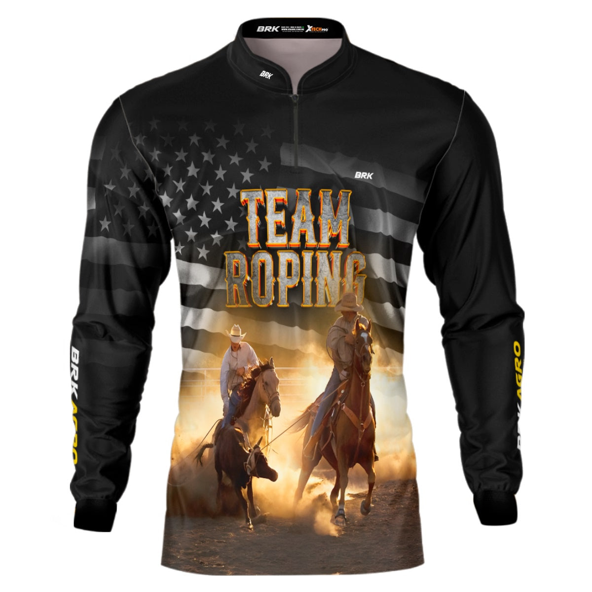 Camisa Agro Brk Team Roping Preta com UV50+ - BRK AGRO