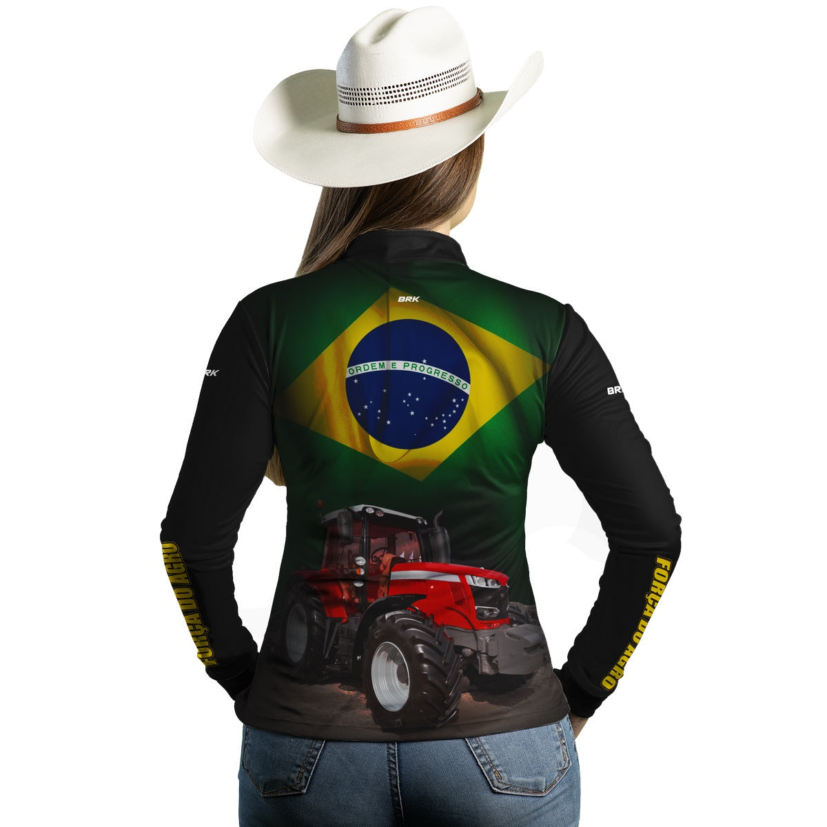 Camisa Feminina Agro Brk Trator Vermelho Bandeira do Brasil com Proteção UV50+ - Brk Agro