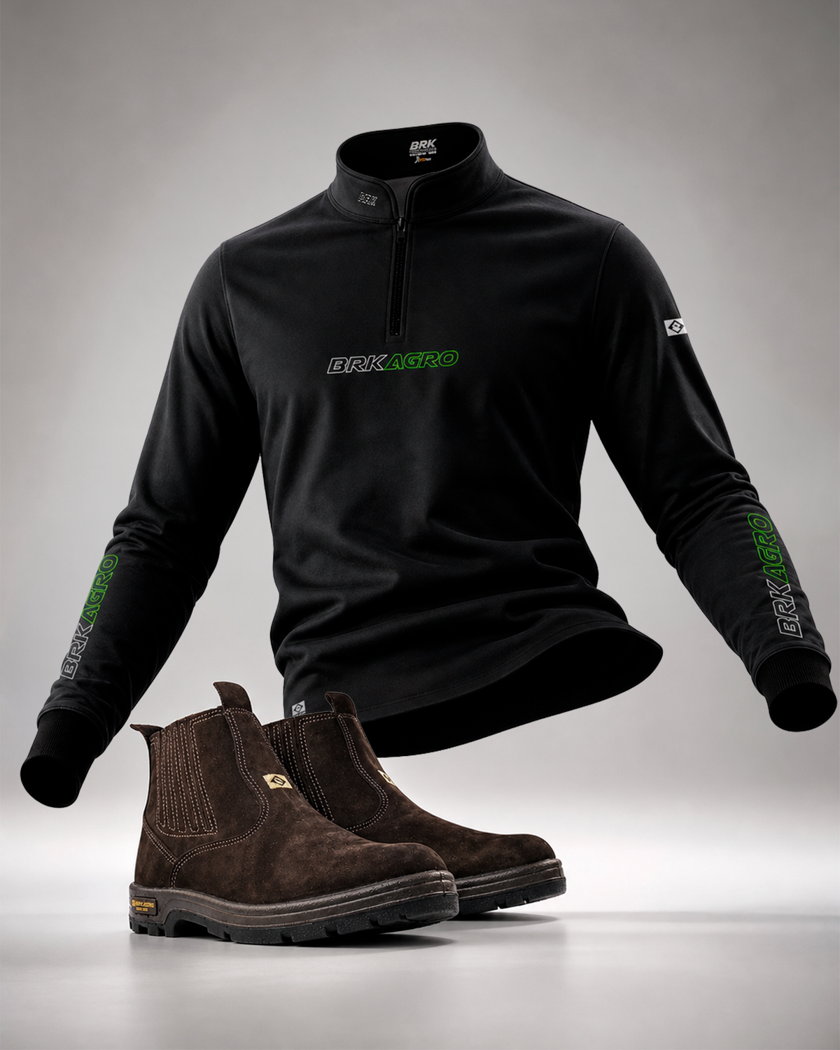Kit Camisa Agro Brk Básica Preta + Botina Couro Legítimo Chocolate