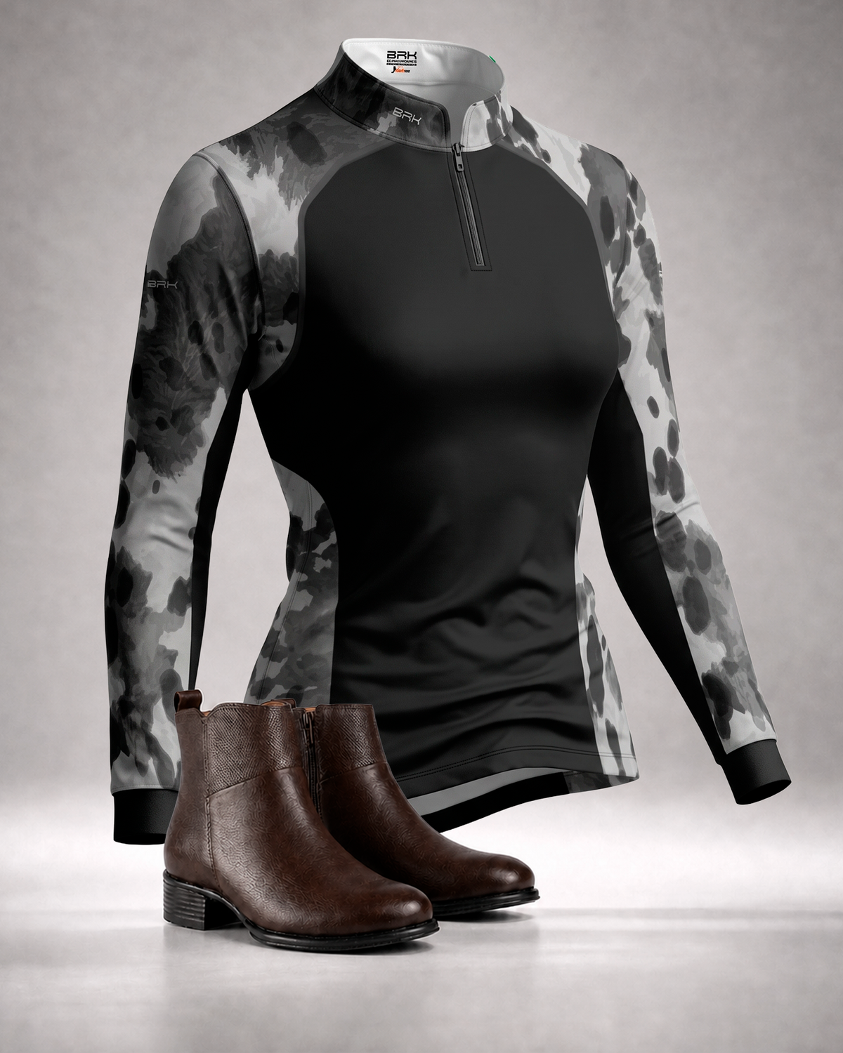 Kit Camisa Feminina Pecuária Cow Print Preta + Botina Feminina Stella Chocolate