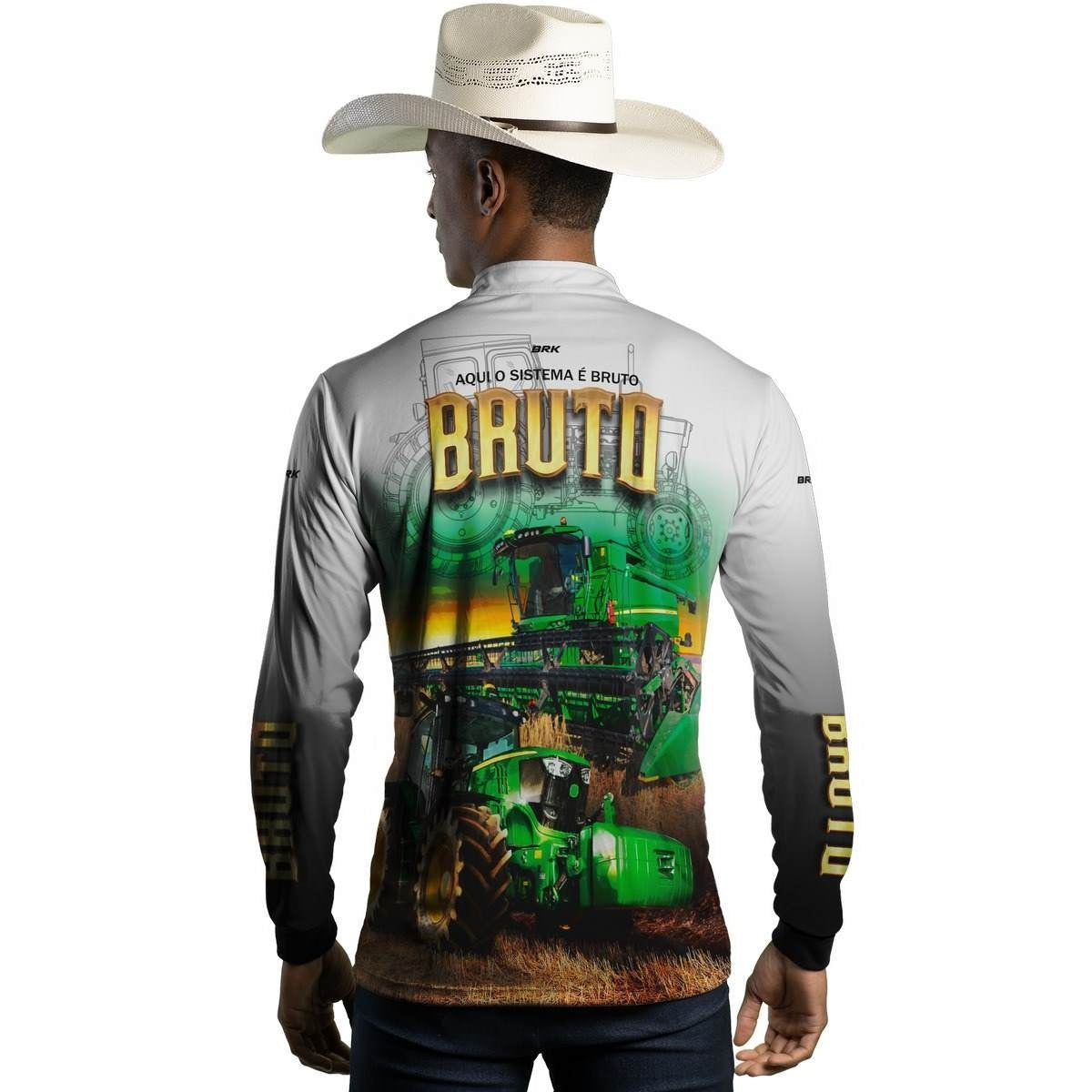 Camisa Branca Brk John Deere Aqui o Sistema é Bruto com Proteção Solar UV50+ - Brk Agro
