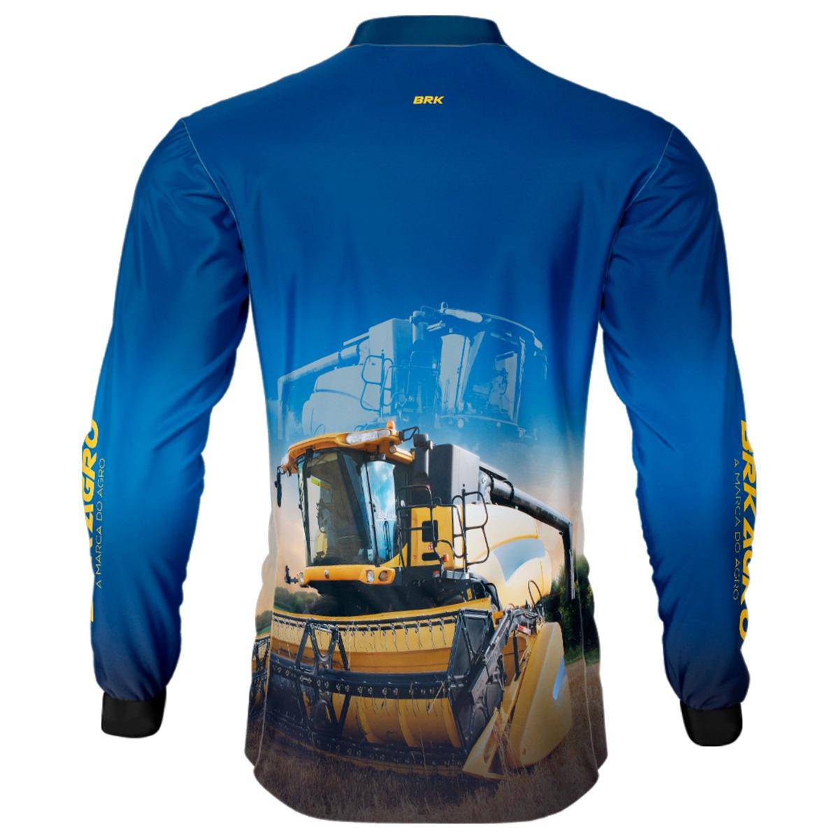 Camisa Agro Brk Azul Colheitadeira com Proteção Solar UV50+ - Brk Agro