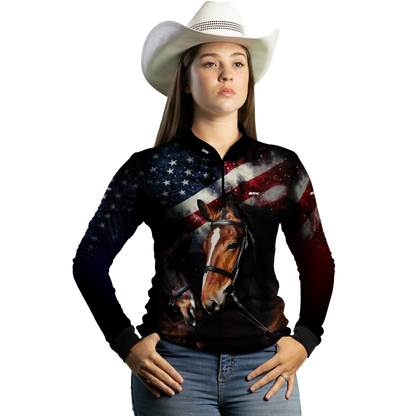 Camisa Feminina Agro Brk Quarto de Milha e Bandeira dos Estados Unidos com Proteção Solar UV50+ - Brk Agro
