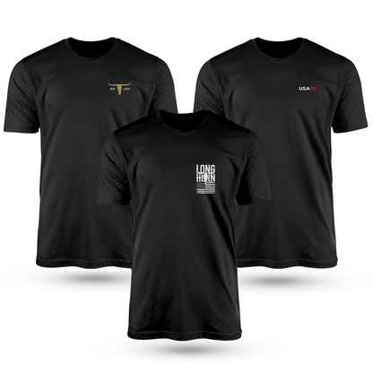 Kit Com 3 Camisetas De Algodão Coleção LongHorn