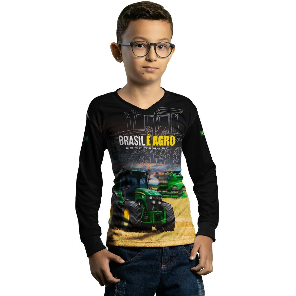 Camisa Infantil Agro Brk Preta Brasil é Agro com UV50+ - Brk Agro
