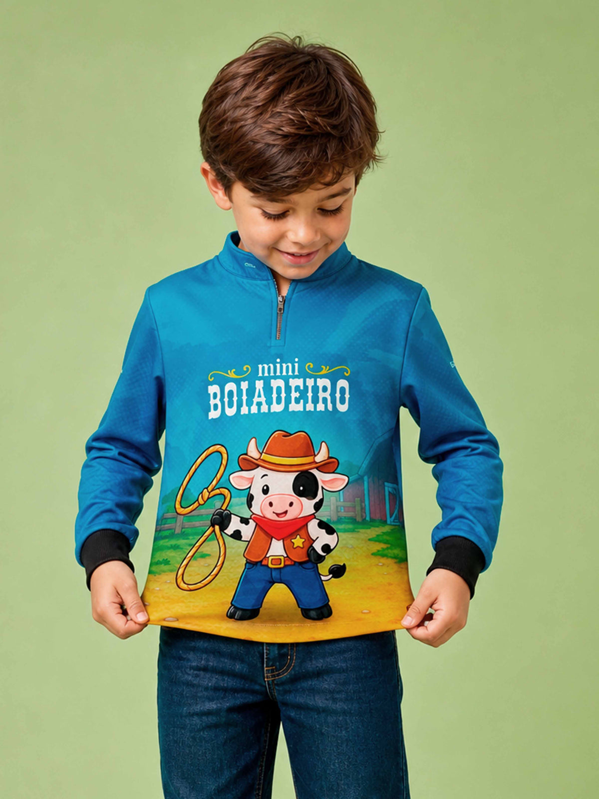 Camisa Agro Kids Mini Boiadeiro Cowboy Sheriff Azul com Proteção UV50