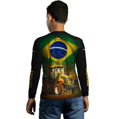 Camisa Infantil Agro Brk Brasil Trator Amarelo com Proteção Solar UV50+ - Brk Agro