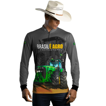 Camisa Agro Brk Cinza Brasil é Agro com Proteção Solar UV50+ - Brk Agro