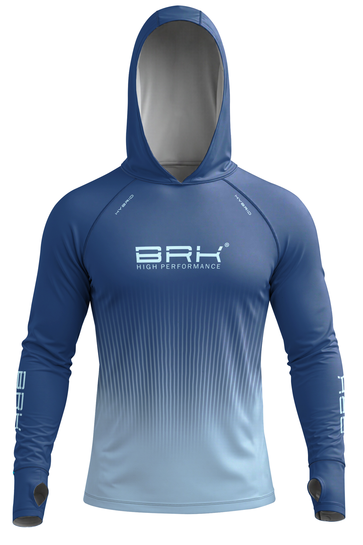 Camisa de Pesca Brk com Capuz Hybrid Azul com Degradê Listrado com Proteção Solar UV50+