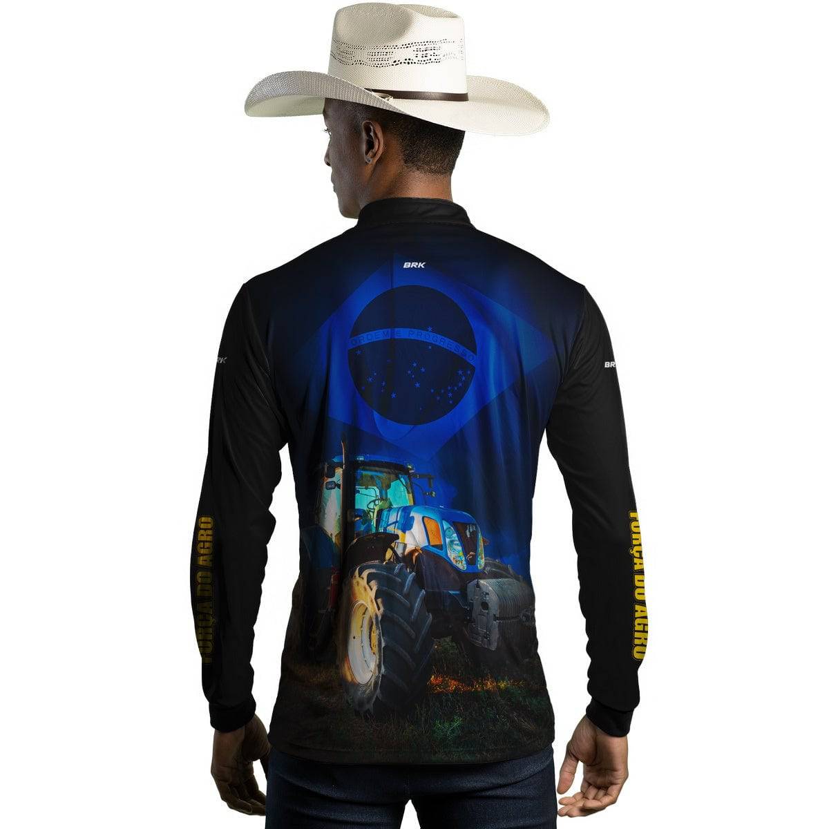 Camisa Agro Brk Trator Azul Bandeira do Brasil com Proteção Solar UV50+ - Brk Agro