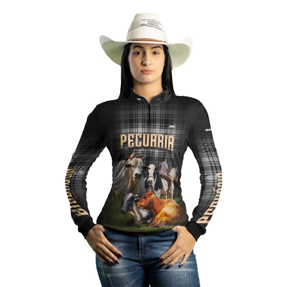 Camisa Agro Brk Country Xadrez Preta Pecuária com Proteção Solar UV50+ - BRK AGRO
