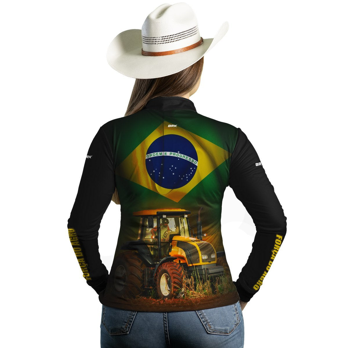 Camisa Agro Feminina Brk Brasil Trator Amarelo com Proteção Solar UV50+ - Brk Agro