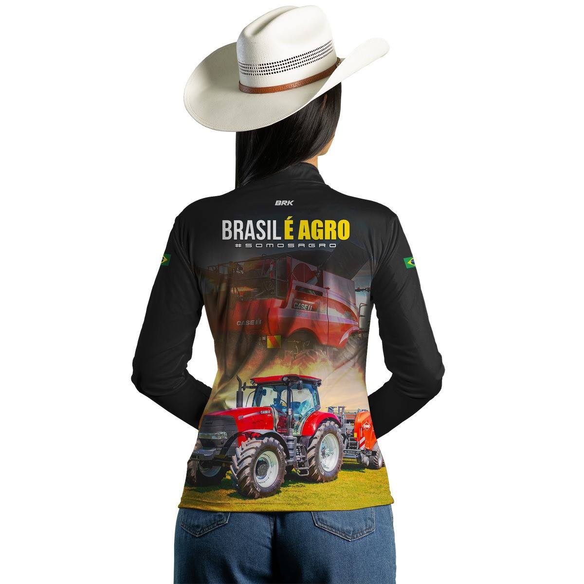 Camisa Agro Feminina Brk Trator Vermelho Brasil é Agro com Proteção UV50 - Brk Agro